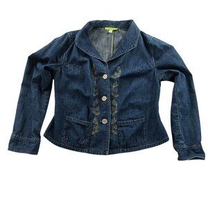 Sigrid Olsen Womens Denim Jean Jacket 12 Embroidered Vintage Button Front Blue